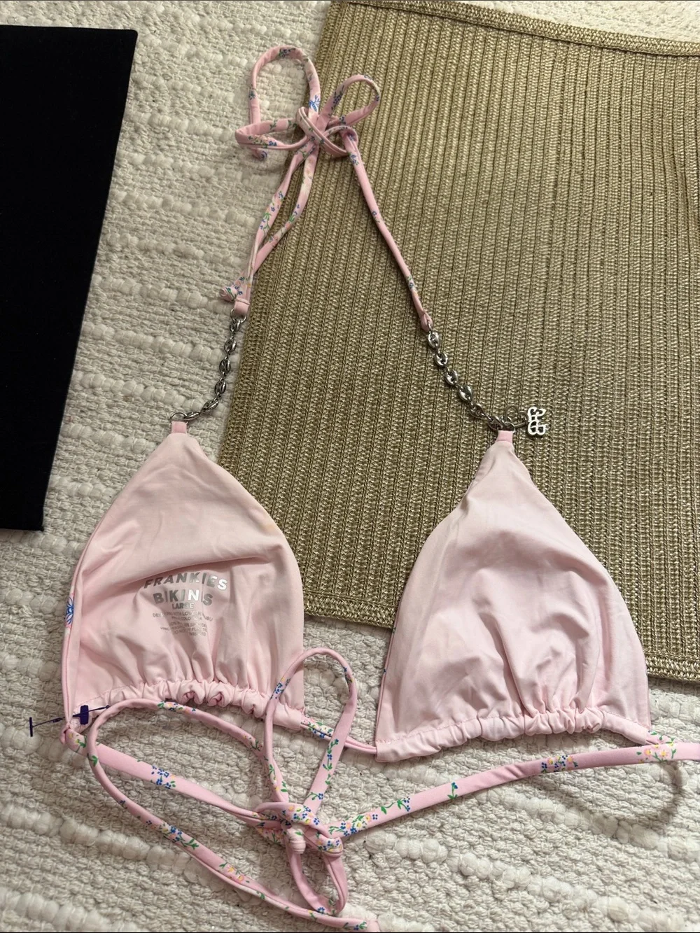 Frankies Bikinis Pink Butterfly Floral Triangle Bikini Set L Top M Bottom